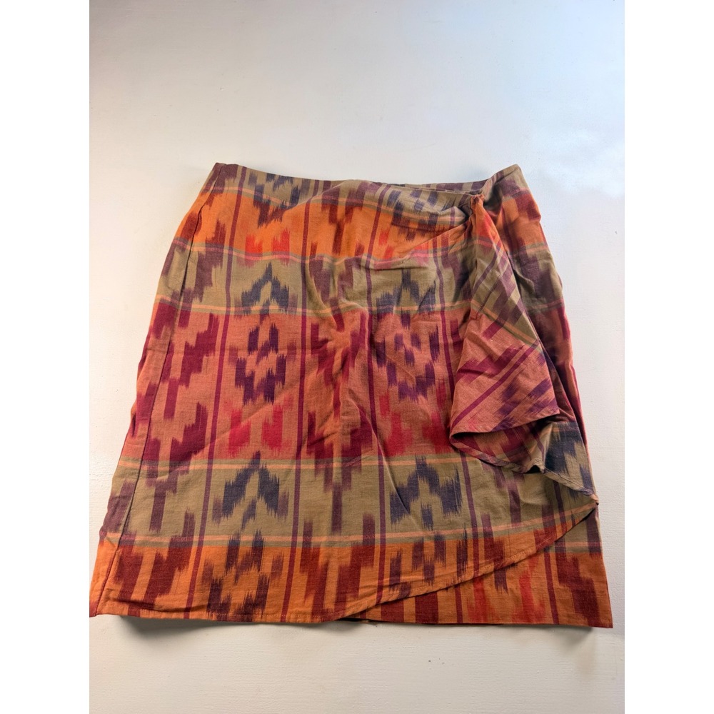 Lauren Ralph Lauren Wrap Skirt Women 6 Berry Multi Ikat Faux Wrap Knee Length
